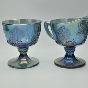 Iridescent Blue Grape Pattern Goblet Set